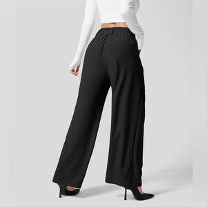High Waisted Plicated Side Pocket Wide Leg Waffle Work Pants (Size: XS & S Reg)